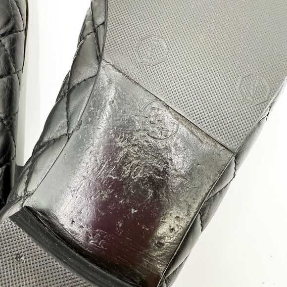 Chanel CC Cap Toe Ballet Flats EU 40 US 9-9.5 Black Quilted Leather Bow Shoe - Picture 8 of 13